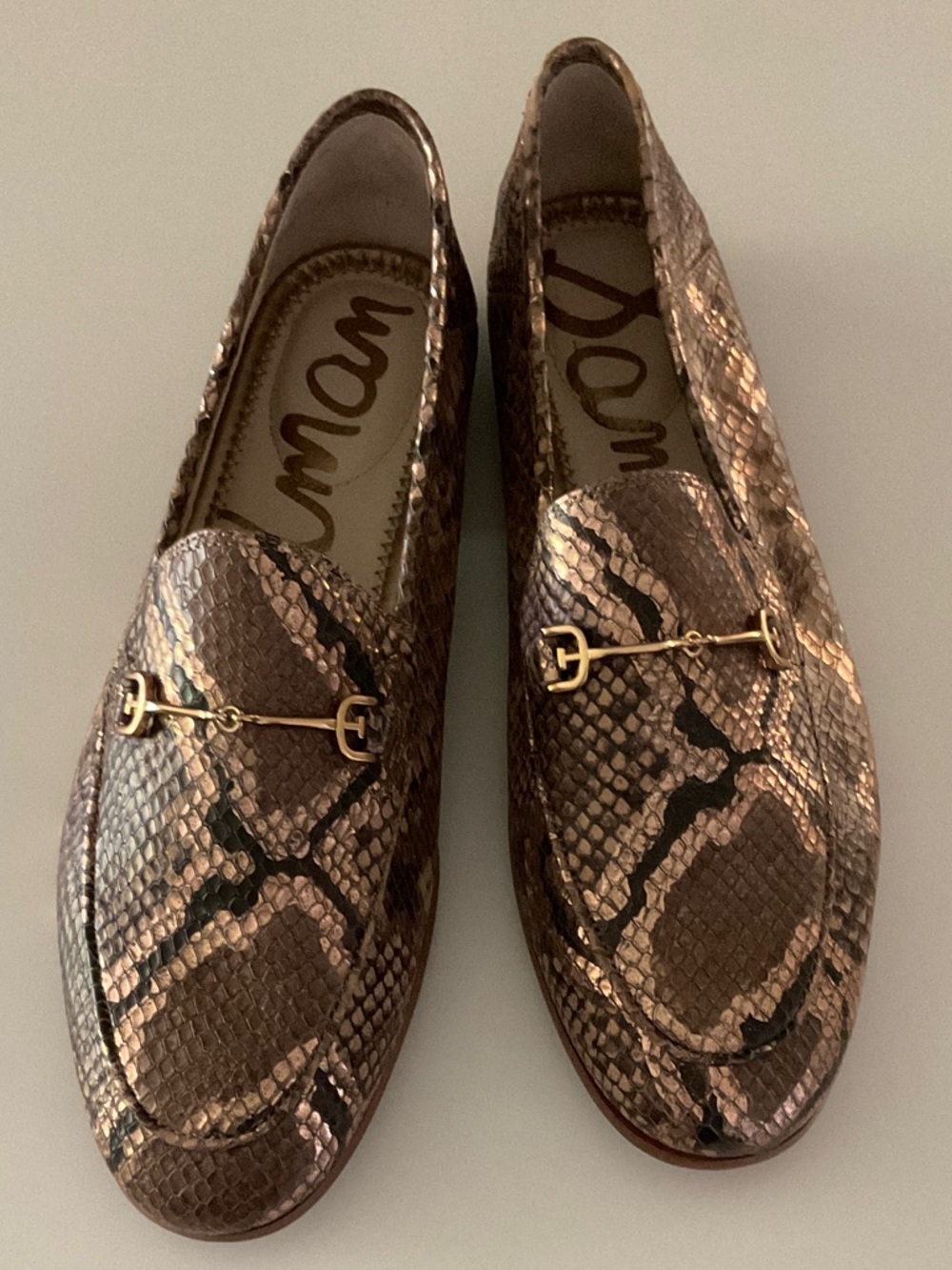 Sam Edelman
Women's Snake-Print Loafers with Gold Bit Detail - Brown